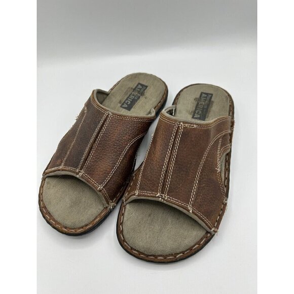 Perry Ellis America Vtg Sandals Slides Brown Men’s Beach Comfort Travel Size 7 - Picture 1 of 11